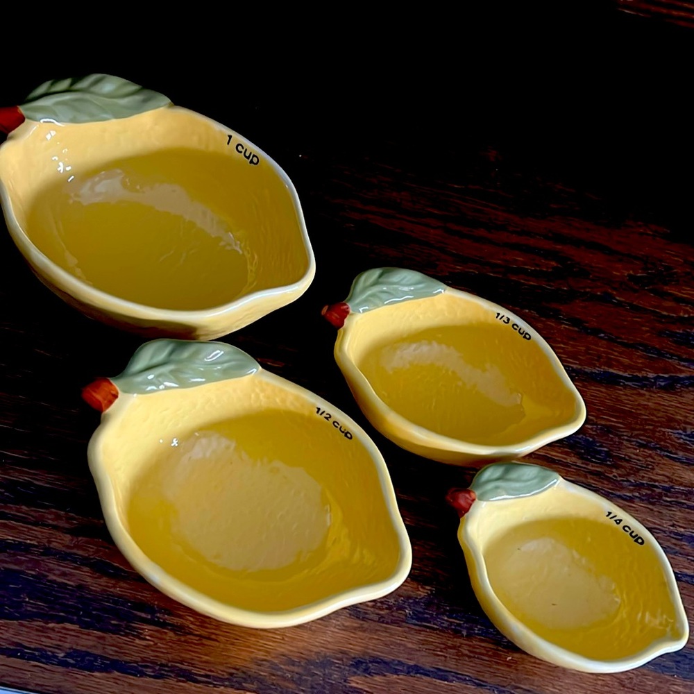Creative Co-Op DF0259 Stoneware Lemon Measuring Cups‎ Set of 4 Yellow Nesting